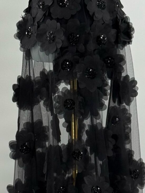 🆕 BRONX & BANCO 🧿 NWOT Rosalie Noir Floral-Appliqué Tulle Gown, Sz M US 6 - Picture 7 of 16